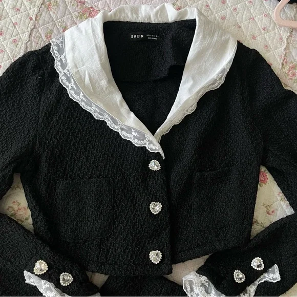 Shein black tweed 2pc with lace trim - Picture 5 of 5